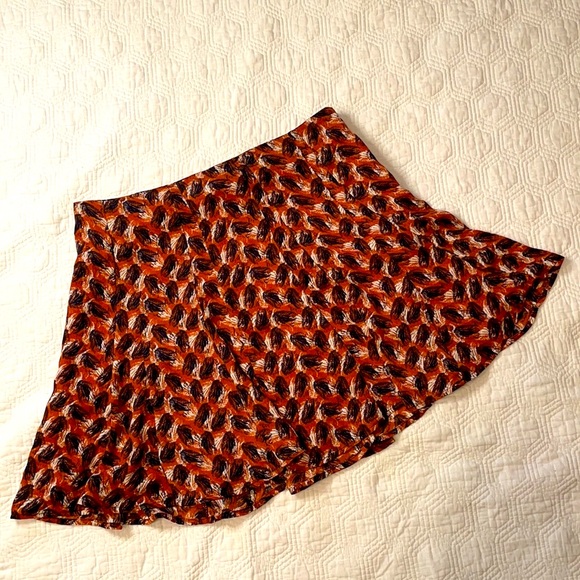 Forever 21 Dresses & Skirts - Forever 21 | Rusty Orange & Blue Feather Print Lined Skater Skirt | Size Medium